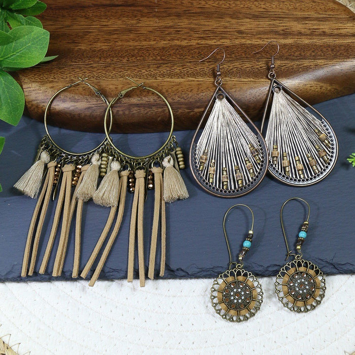 Wholesale Bohemian Tassel Long Dangle Earrings Set Mixed Material Jewelry Accessory Boutique Resale