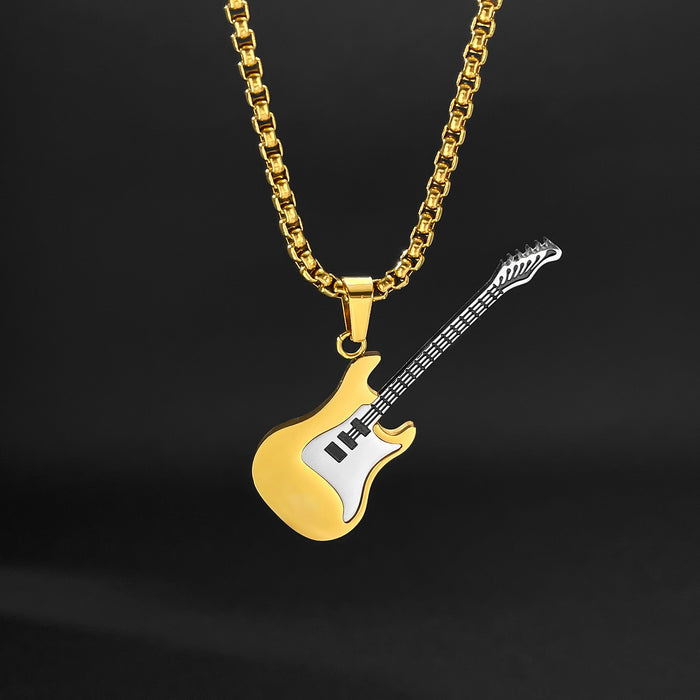 Wholesale Personalized and trendy stainless steel guitar pendant, street classic titanium steel necklace