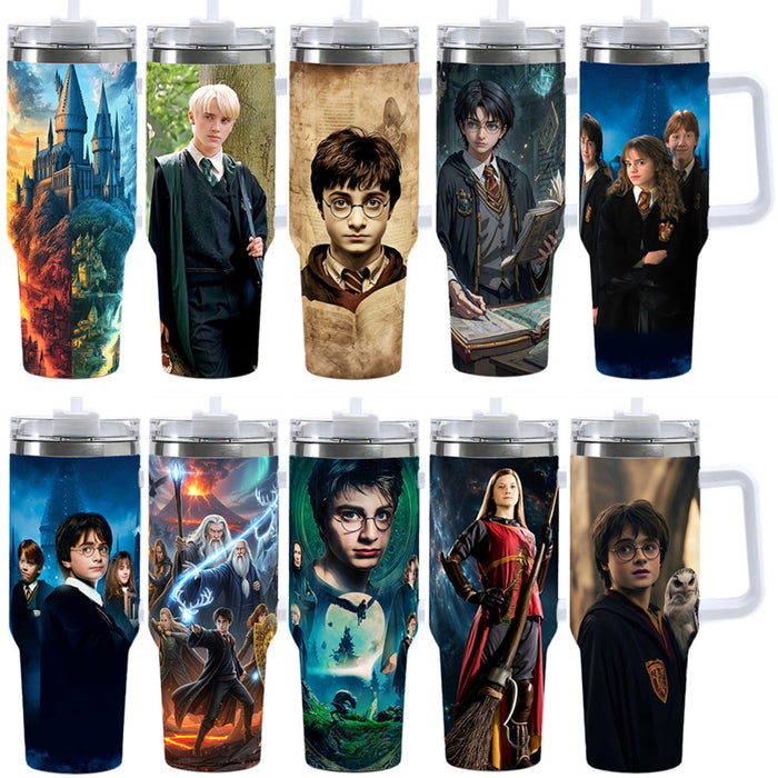 Wholesale 40oz Stainless Steel Tumbler with Handle Magic Wizard Design Car Cup Travel Mug MOQ≥2