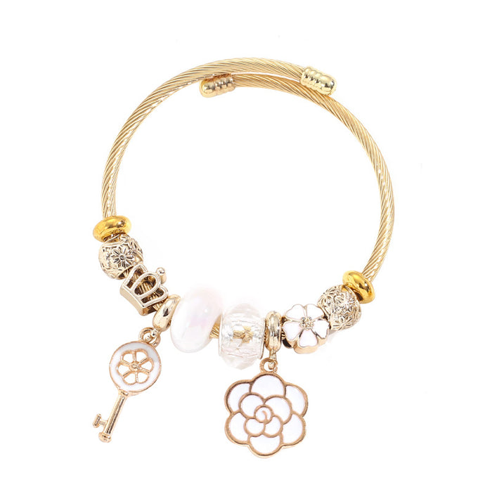 Wholesale Stainless Steel Bead Bracelet Floral Design Fashion Jewelry for Women MOQ≥2