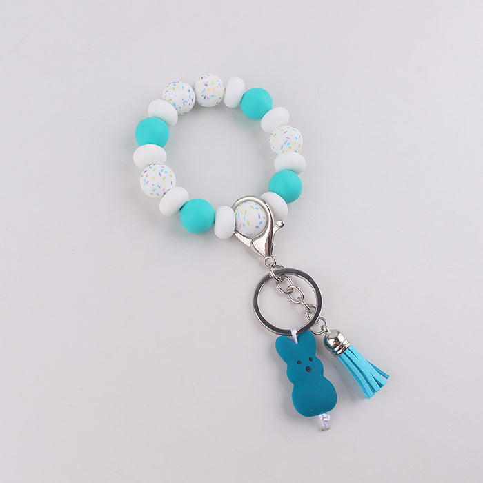 Wholesale Silicone Food Grade Silicone Bead Rabbit Bracelet Wrist Keychain Pendant Tassel Bracelet
