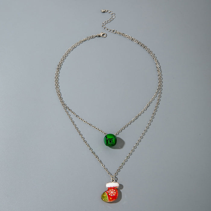 Wholesale Christmas Themed Double Layer Resin Pendant Necklace Santa Tree Reindeer Charms Boutique Resale Jewelry MOQ≥2