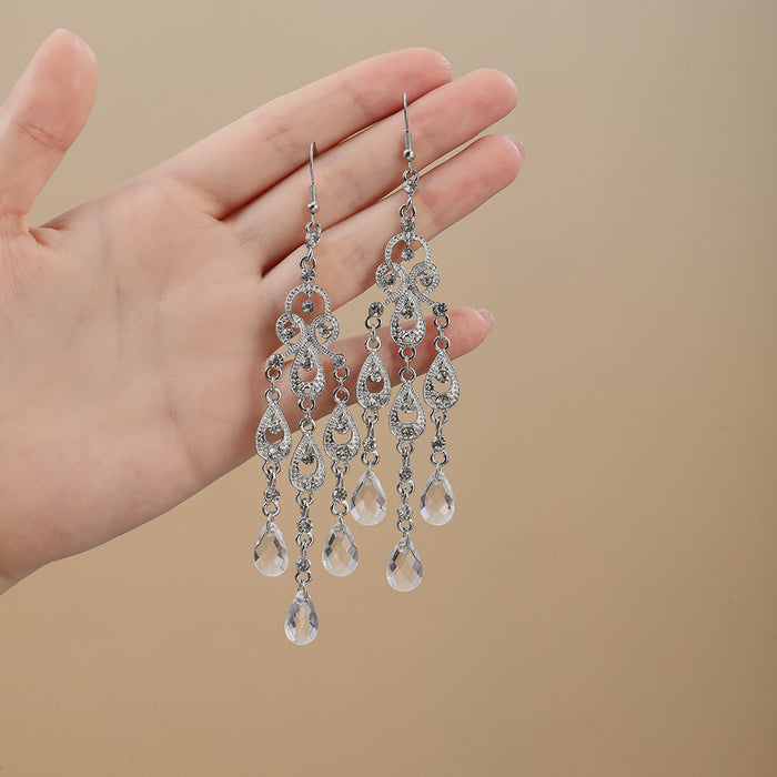 Wholesale Retro Bohemian Long Tassel Drop Earrings Heavy Industry Creative Ethnic Style Diamond-Encrusted High-End Earrings