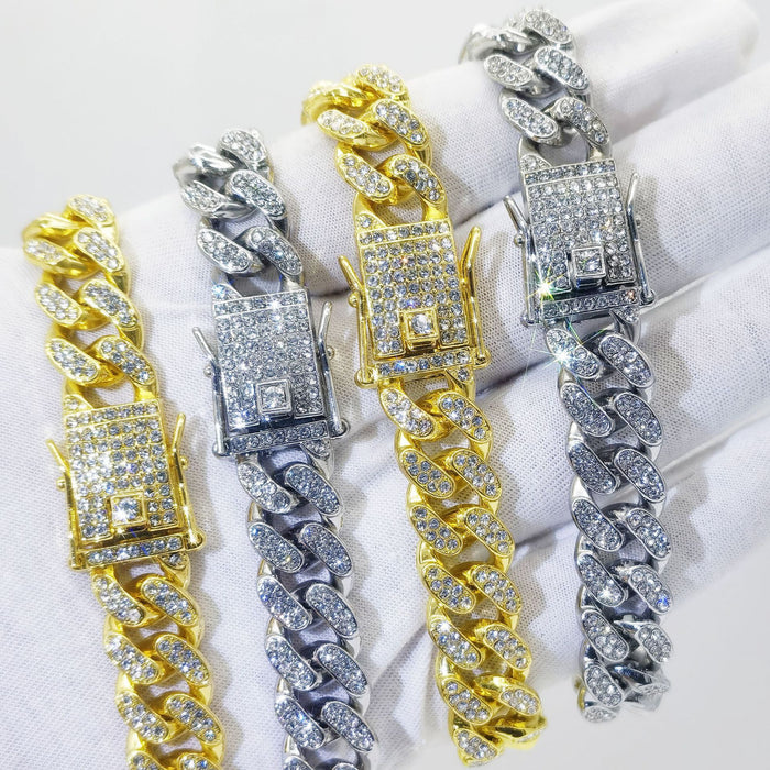 Wholesale 13mm Flat Cuban Chain Diamond Alloy Bracelet JDC-BT-XinMingcan001