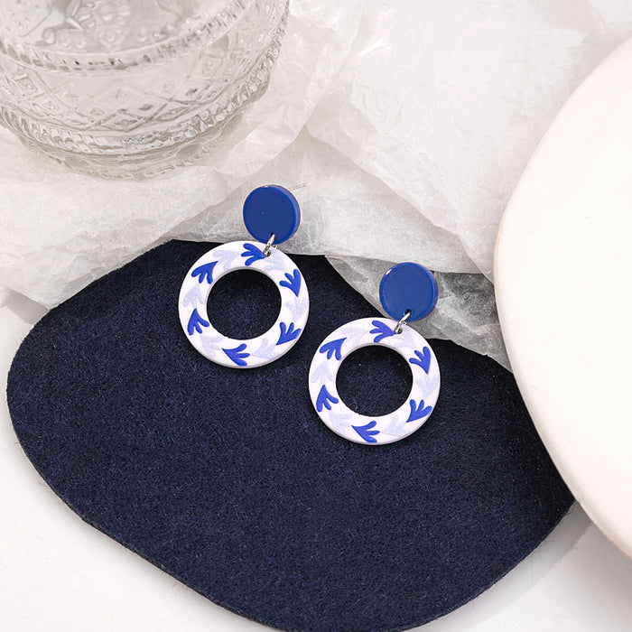 Wholesale Blue and White Porcelain Fragment Acrylic Earrings JDC-ES-MDD098