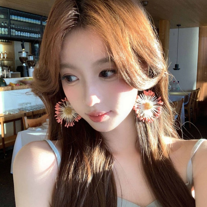 Wholesale Holiday style sunflower earrings exaggerated women' s seaside travel photo earrings