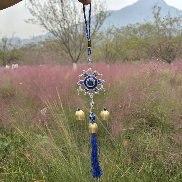 Wholesale Metal copper wind chime pendant, door decoration, copper bell, wind chime, auspicious retro blue pendant