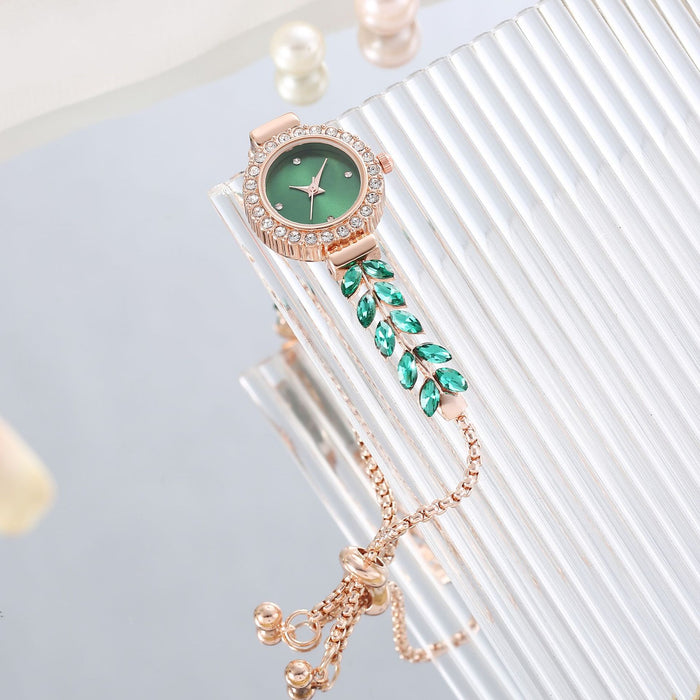 Wholesale Green Leaf Fine Strap Diamond Set Round Adjustable Watch JDC-WH-Tair002