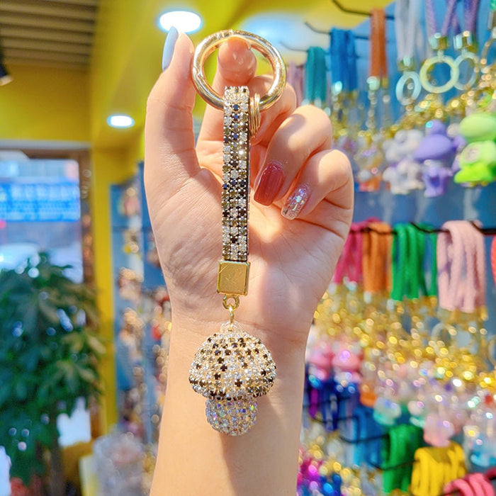 Wholesale Full-diamond mushroom pendant encrusted with diamonds  personalized couple keychain