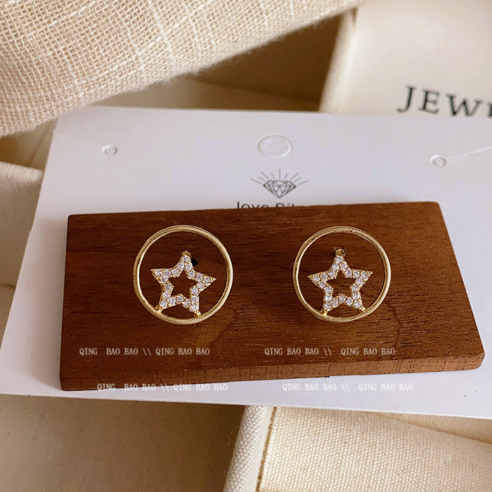 Wholesale Design sense: simple circle earrings, star rhinestone earrings, silver needle retro earrings