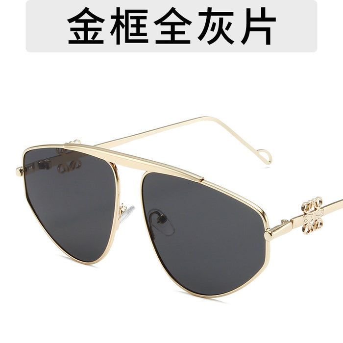 Wholesale Fashionable large frame sunglasses, metal polygonal personalized sunglasses, retro street photography, outdoor beach glasses
