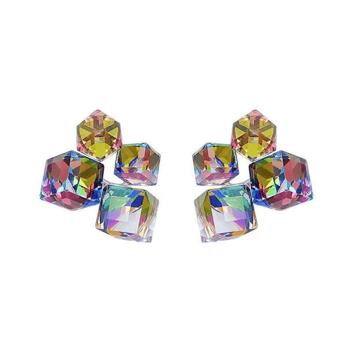 Wholesale Gradient Color Geometric Cube Three-dimensional Crystal Earrings JDC-ES-Lanx001