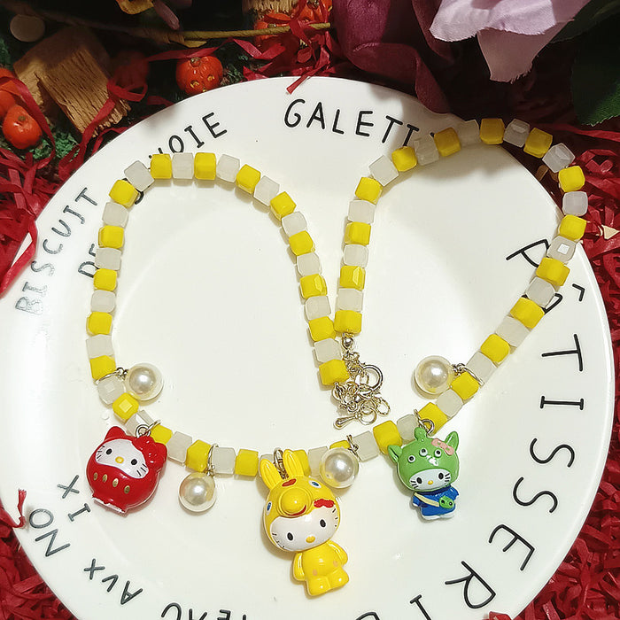 Wholesale Biling Shiny Crystal Necklace Rabbit Fox Cat Resin Cartoon Short Necklace