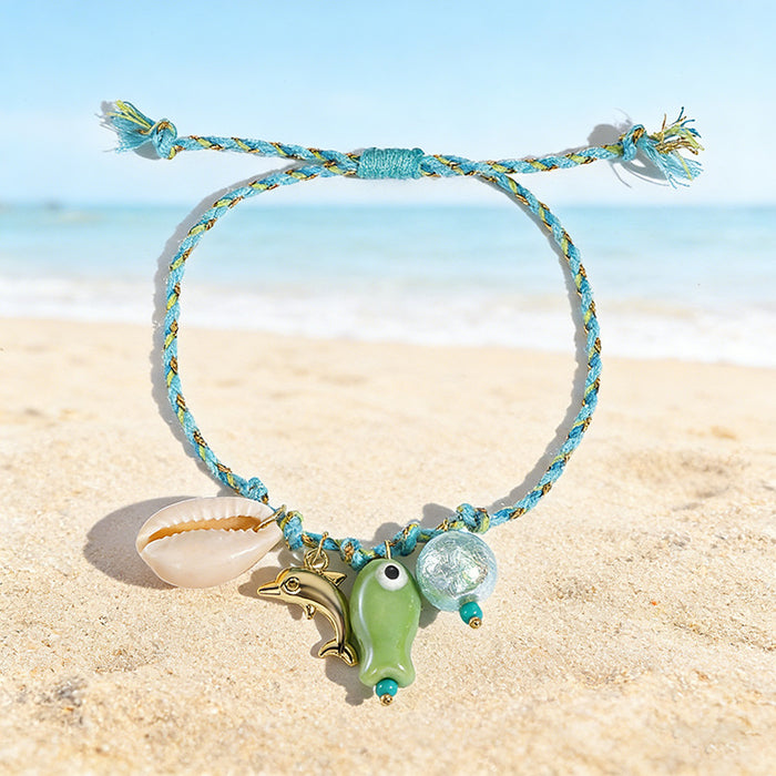 Wholesale Shell Starfish Colorful Cord Bracelet