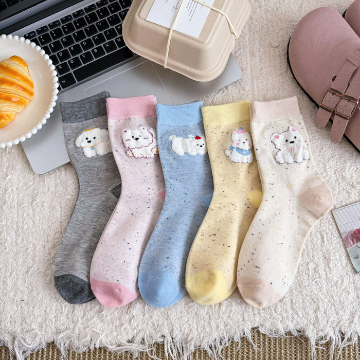 Wholesale Socks, tube socks, color blocked dot yarn, cartoon plush socks