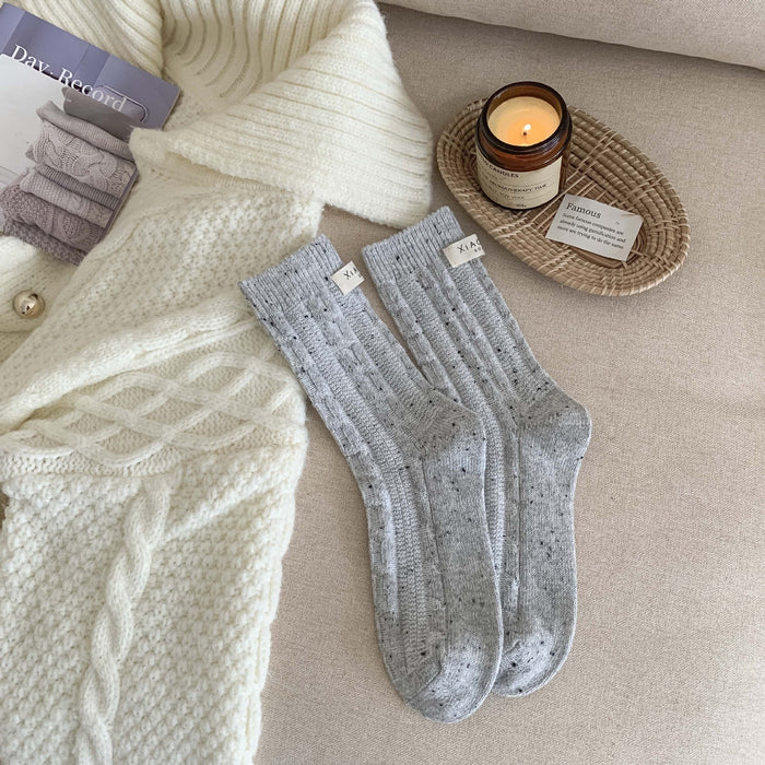 Wholesale Cloth labeled wool socks, thickened warm cotton socks, stacked socks, mid tube socks