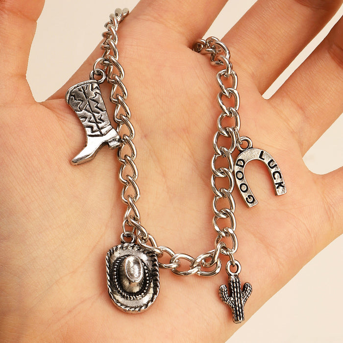 Wholesale Bohemian Ethnic Style Zinc Alloy Jewelry Set Cow Head Design Necklace and Bracelet