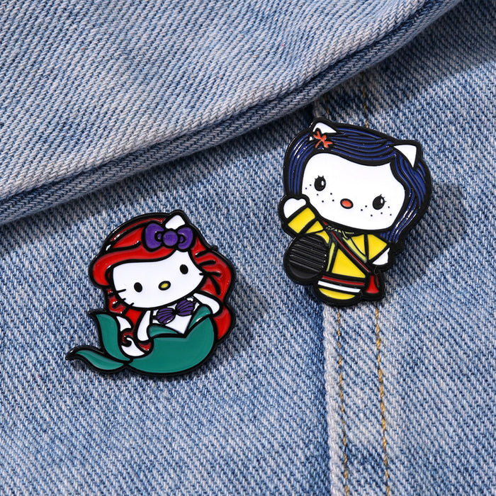 Wholesale Cartoon brooch cat and mermaid cute anime surrounding alloy oil drop bag decoration badge