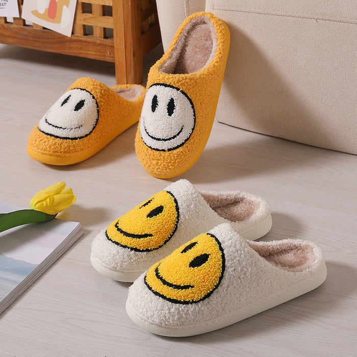 Wholesale Winter cute cartoon smiley face home cotton slippers wholesale home fur slippers women couple warm slippers indoor