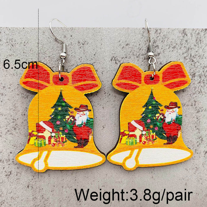 Wholesale  Bell Elk Printed Wooden Christmas Earrings