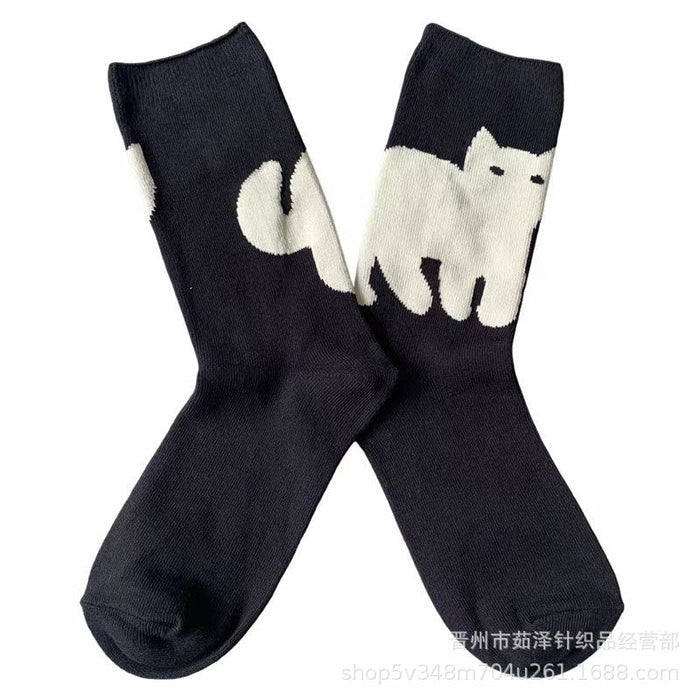 Wholesale Cotton socks, cat flower cactus trendy socks, women's socks, mid tube socks