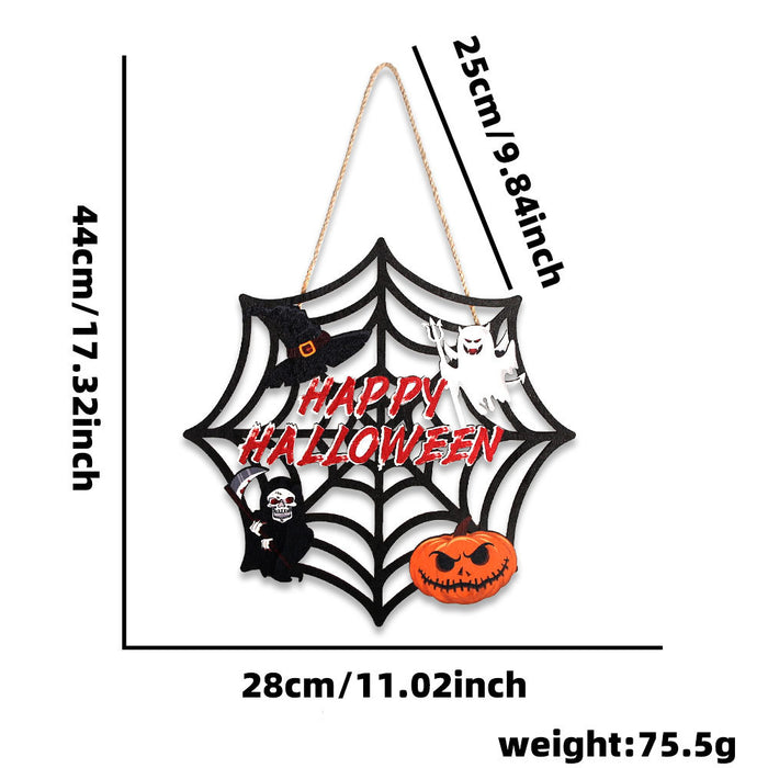 Wholesale  Wooden Listing Courtyard Home Party Decoration Wooden Plate Pendant Ghost  Web Door Plate Pendant