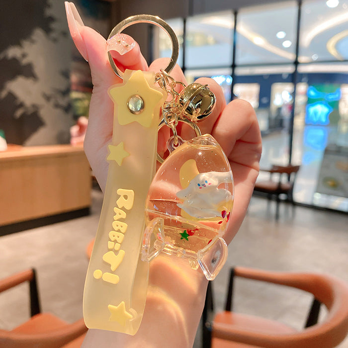 Wholesale Cute Donut Design Crystal Sand Floating Keychain Acrylic Fashion Accessory for Bags