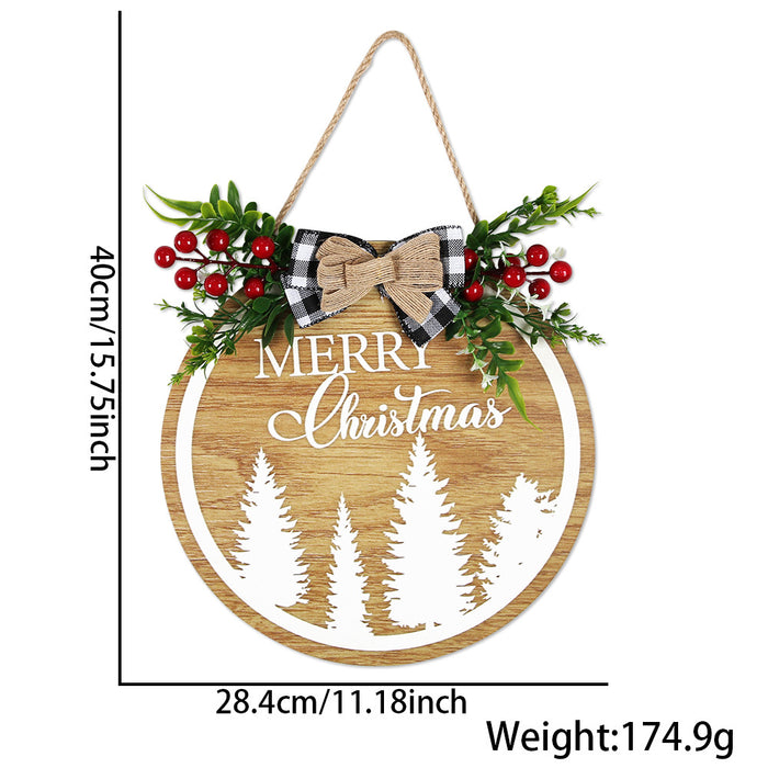 Wholesale Christmas  wooden door hanging Christmas home decoration simulation grass bow welcome wooden sign