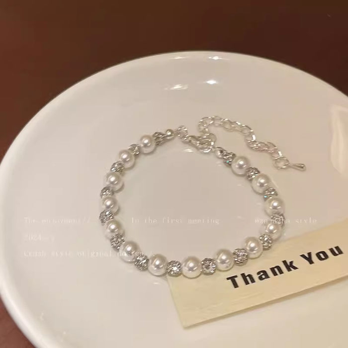 Wholesale Pearl Silver Beaded Bracelet Fresh Style Student's Bracelet