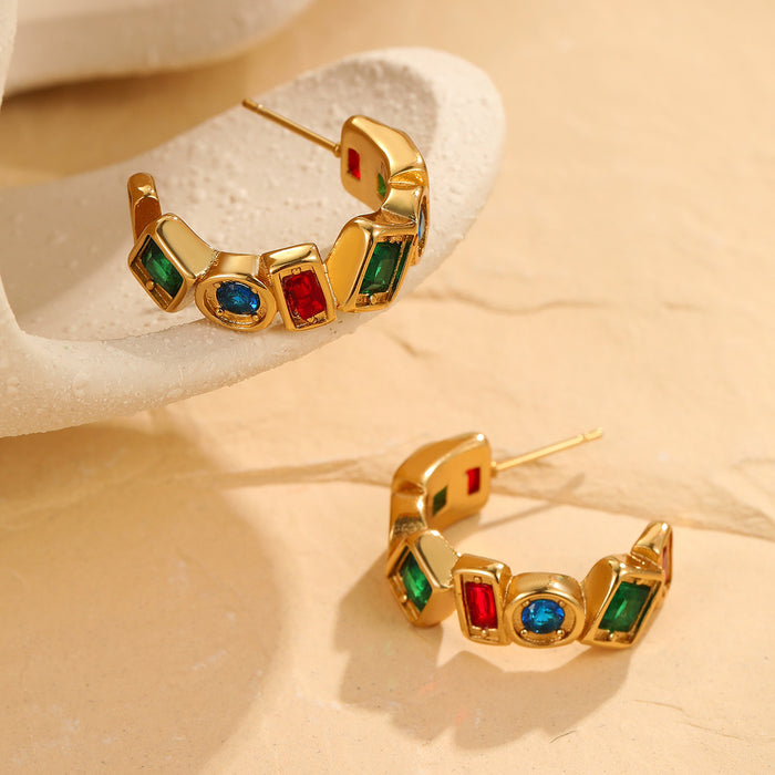 Wholesale Colorful zircon stainless steel earrings