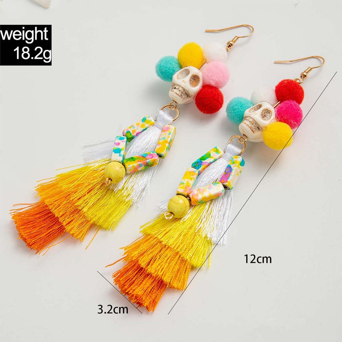 Wholesale  funny fun skull tassel rice beads earrings creative personality rose earrings