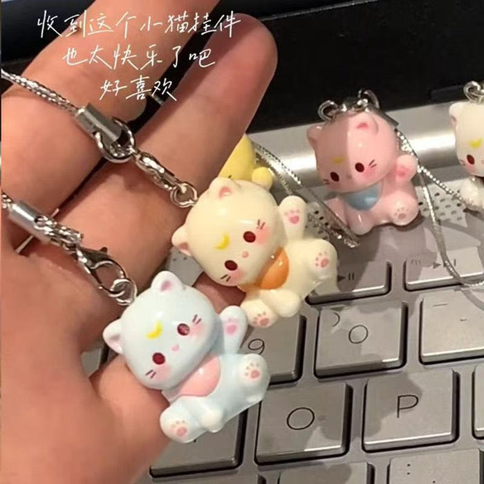 Wholesale Cute Cartoon Cat Resin Phone Strap Keychain Pink Charm For Girls Students Bag Pendant Gift