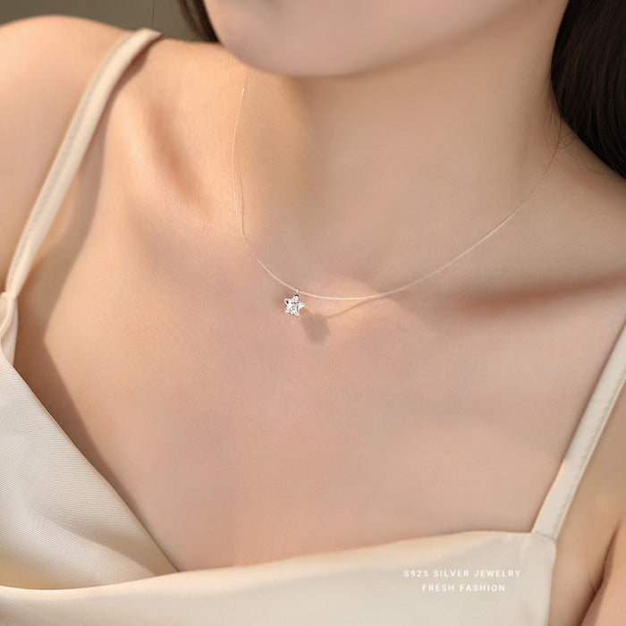 Wholesale Pure silver mermaid tears star necklace with diamond studded collarbone chain, niche design, versatile accessory