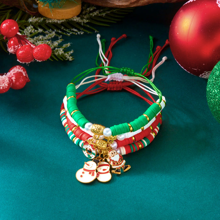 Wholesale Christmas jewelry  elk bell crystal pearl pull-out braided bracelet stacking set