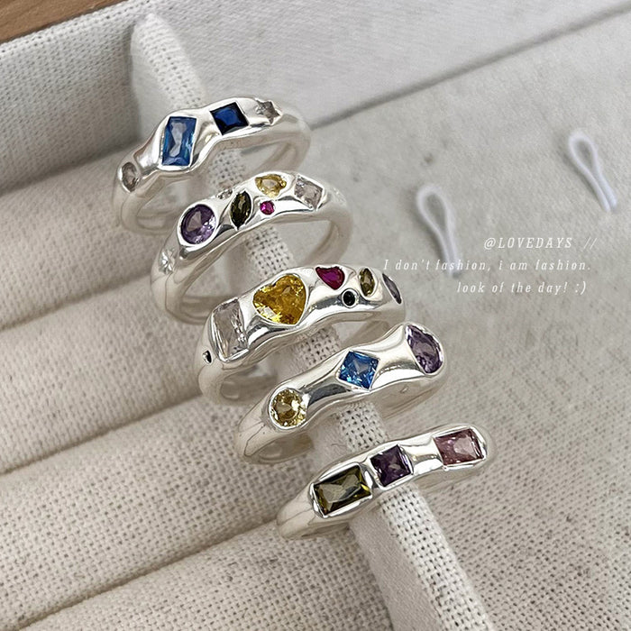 Wholesale Irregular colored zircon ring with a niche design, personalized simplicity, and versatile temperament