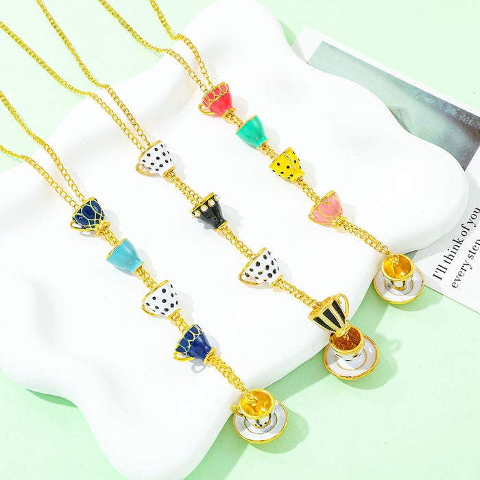 Wholesale Enamel-glazed teacup and wine glass  teapot long necklace sweater chain