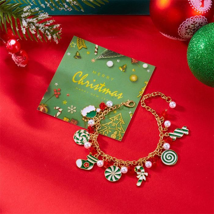 Wholesale Christmas jewelry creative  Christmas tree multi-color candy pendant pearl paper card bracelet