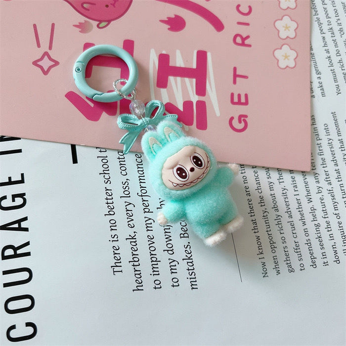 Wholesale 10pcs Cartoon cute bow little monster keychain plush doll pendant student bag hanging ornament gift