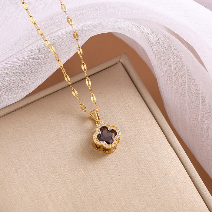 Wholesale Multi colored zircon clover necklace, personalized, fashionable, niche, collarbone chain design sense
