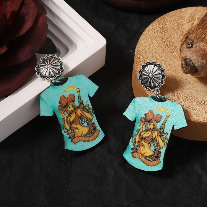 Wholesale Wooden Cut and Print Vintage Earrings All-match Small Style