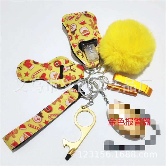 Wholesale Stylish Women S Christmas Pattern Self Defense Keychain 9 Piece Set With LED Alarm Metal Electroplated Party Gift And Decorative Accessory