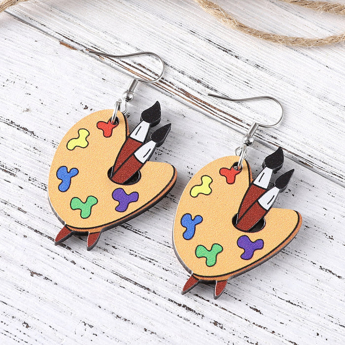 Wholesale Back-to-school Season Opening Season Brush Color Pendant Wooden Double-sided Earrings Teacher' s Day Gift