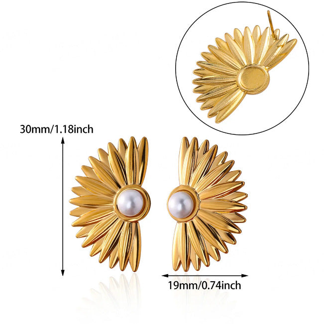 Wholesale Leaf Imitation Pearl Earrings Stainless Steel Gold-Plated Round Geometric Earrings