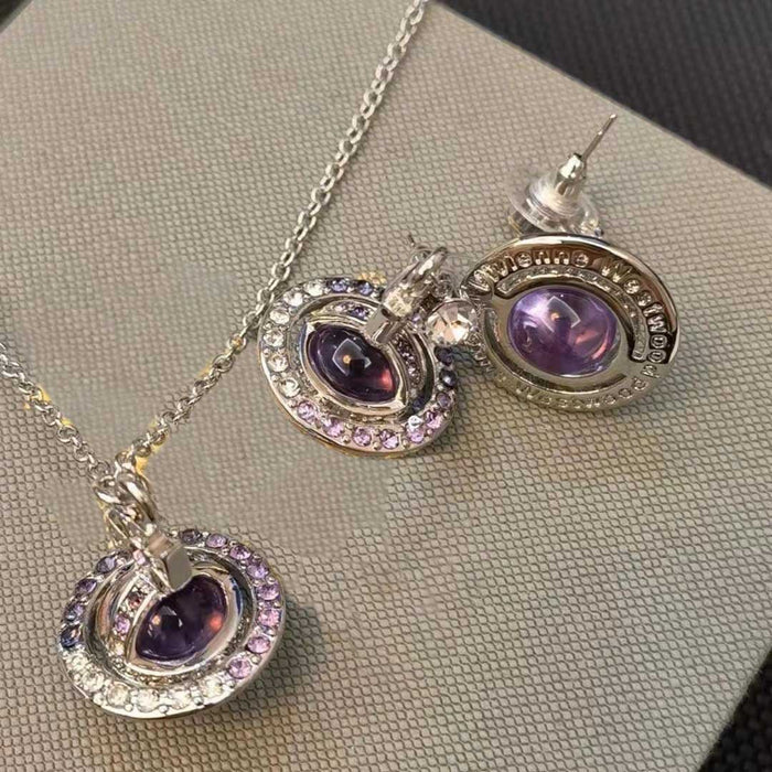 Wholesale Super sparkly Saturn gradient full diamond 3D stainless steel necklace