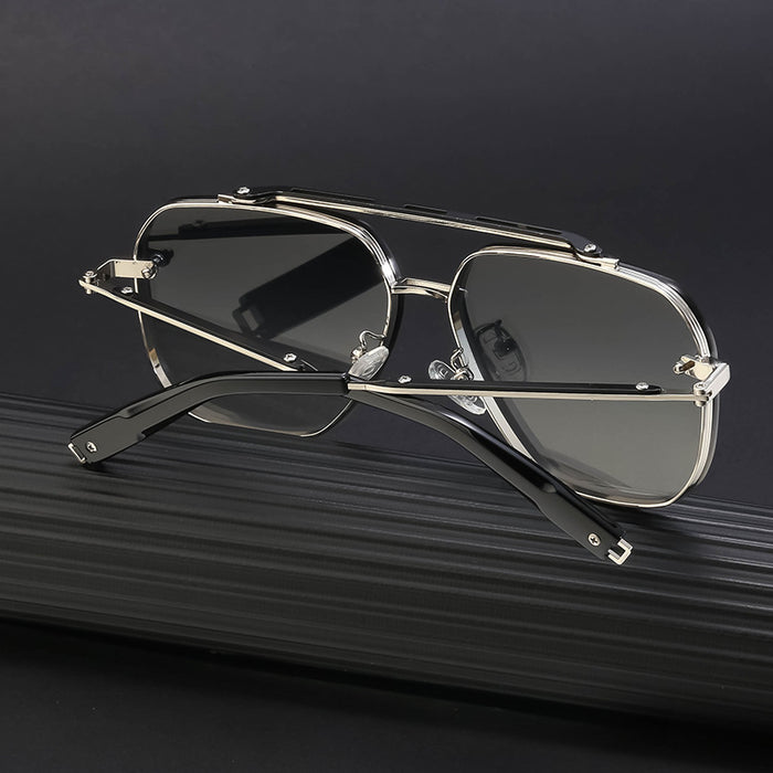 Wholesale Retro steampunk style boxy sunglasses with diamond cut edges and frameless sunglasses