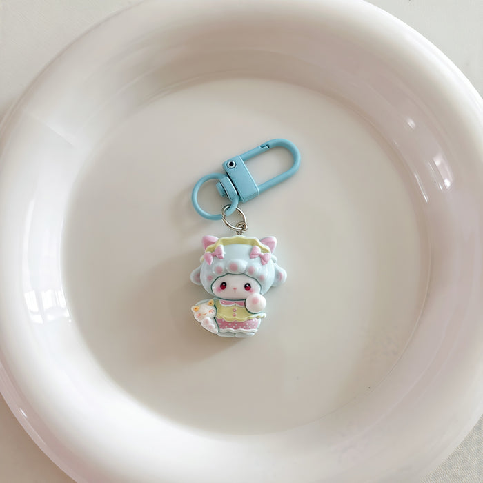 Wholesale Cute Resin Bow Lamb Keychain Cartoon Pink Bag Charm Fashion Accessory Gift For Girls