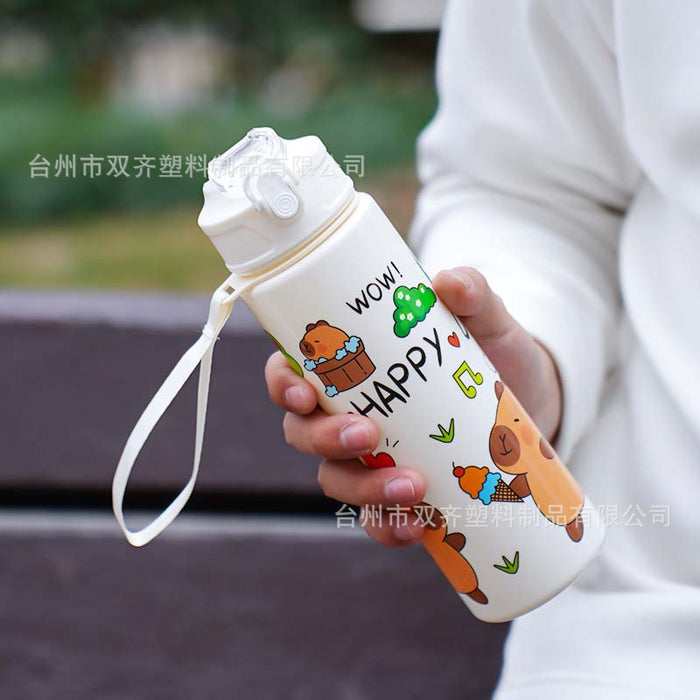 Wholesale  Straw Water Cup Cute Children' s Straw Cup Student Portable Cartoon Water Cup with Lanyard