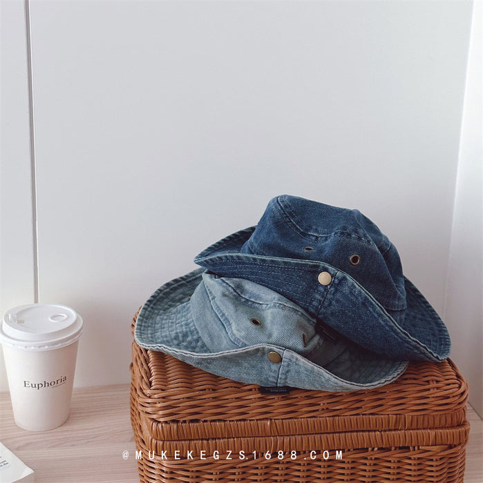 Wholesale Minimally designed children's cowboy fisherman hat, outdoor hiking hat, sun visor hat, large eave basin hat