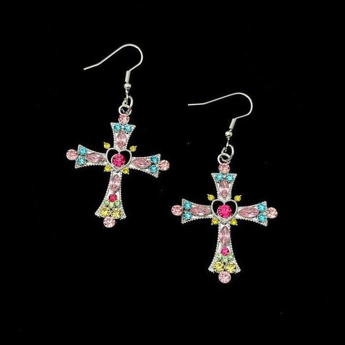 Wholesale Cross Earrings heart Colored Diamond Millennium Style Earrings