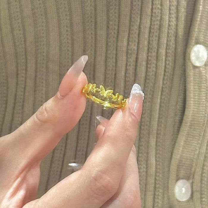Wholesale Golden Butterfly Ring Imitation Gold Three Dimensional Butterfly Ring, Small and Popular Ring